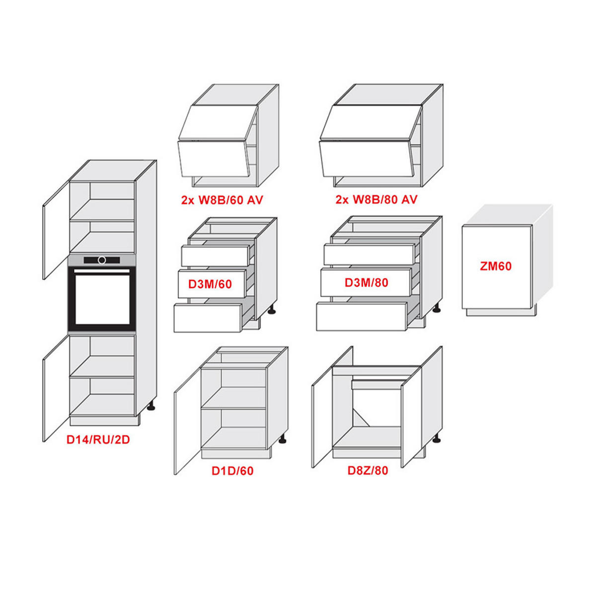 KÜCHENLEERBLOCK Kvantum weiß matt / dust grey matt, Arbeitsplatte Eiche Sonoma 400 / 60 / 207cm 10-teilig - Braun/Grau, Holzwerkstoff/Metall (400/207/60cm) - Feldmann-Wohnen