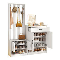GARDEROBE 140/180/30,5 cm Weiß aus Spanplatte mit Schuhschrank und Sitzbank 3er Set - Weiß, Holzwerkstoff (30.5/180/140.6cm) - OKMYHOME