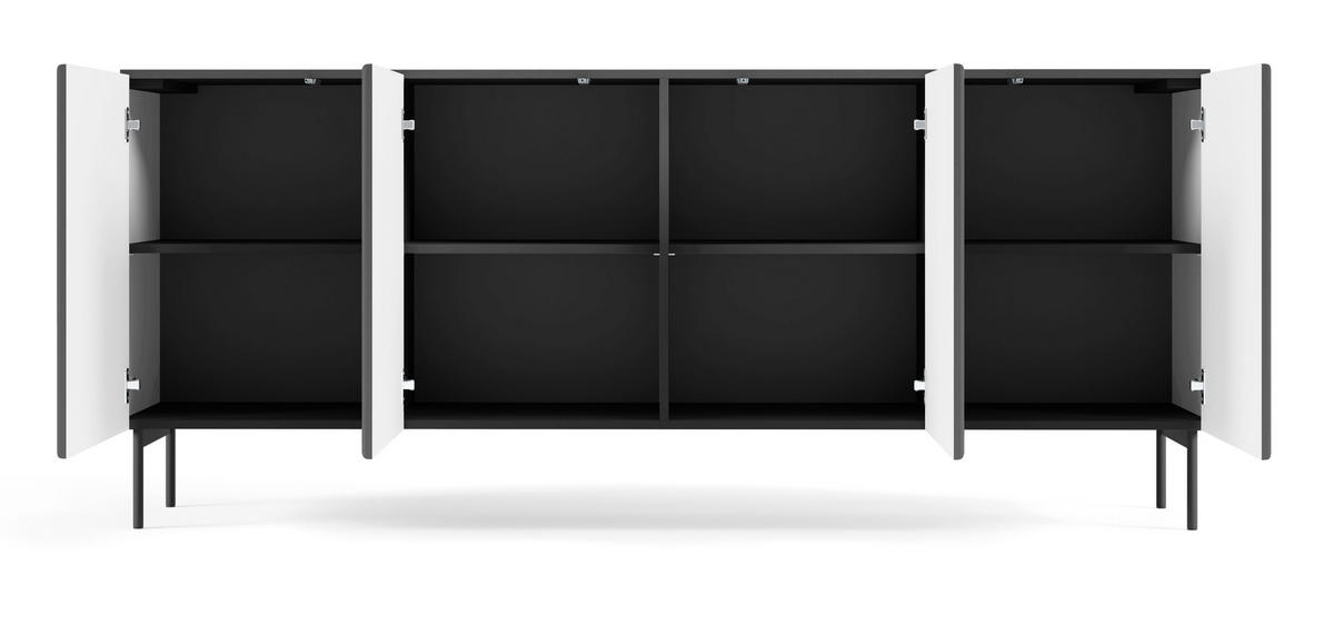 KOMMODE Breite Galiano mit 4 Türen, 195 cm, Schwarz - Schwarz, Holz (195/81/40cm) - Emporius
