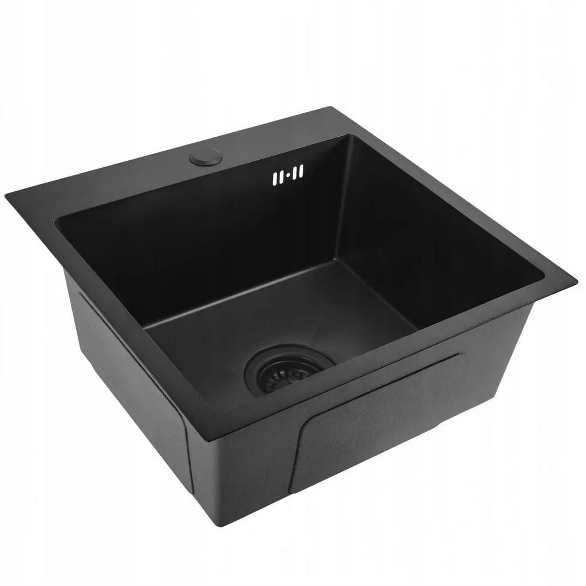 EDELSTAHLSPÜLE Rea Leo 40 Black mit Küchenarmatur - Schwarz, Metall (45/18.5/40cm) - REA