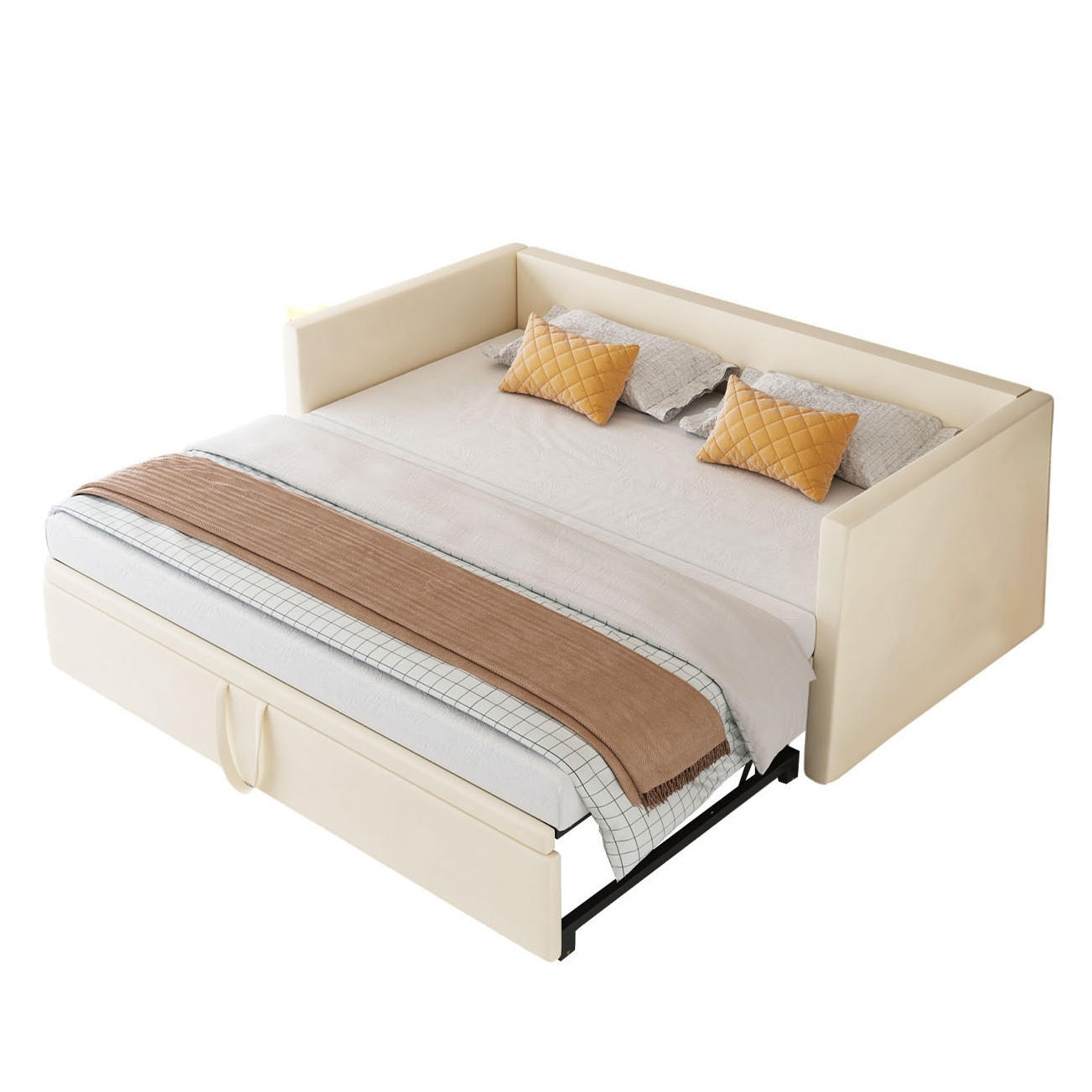 POLSTERBETT 90/190 cm aus samt Beige mit ausziehbarem Unterbett - Beige, Holzwerkstoff (180/200cm) - Brevoria