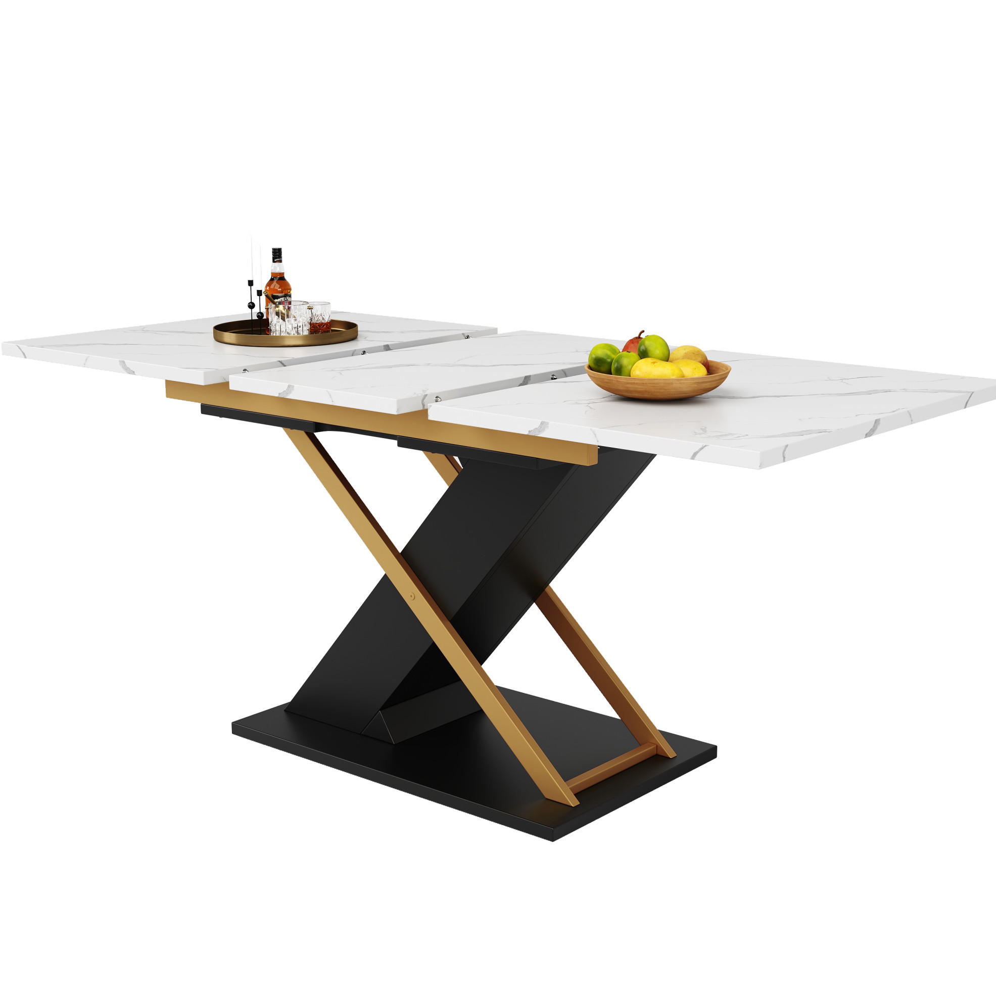 ESSTISCH 120/80/75,4 cm in Schwarz mit Ausziehfunktion und Marmormuster - Schwarz, Holzwerkstoff (160/80/75.4cm) - Flora Grace
