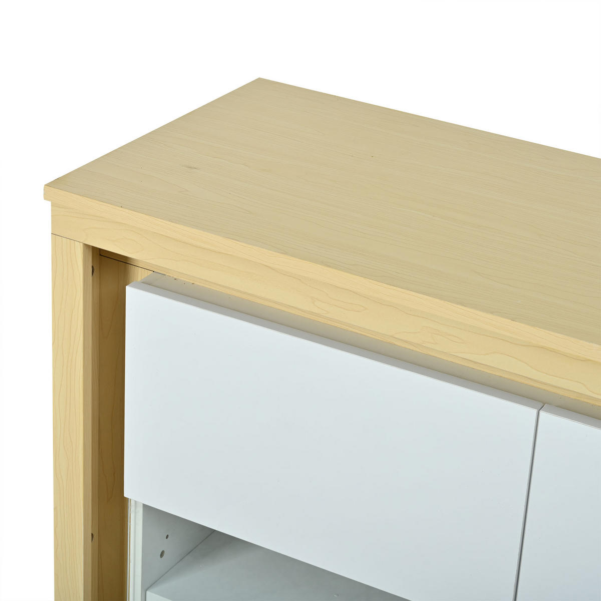 SIDEBOARD in Weiß Hochglanz-Wohnzimmerschrank mit verstellbarer Einlegeboden für Flur, Wohn-, Büros, B140/T40/TH84cm - Weiß/Naturfarben, Glas/Holzwerkstoff (140/84/40cm) - STILVORA