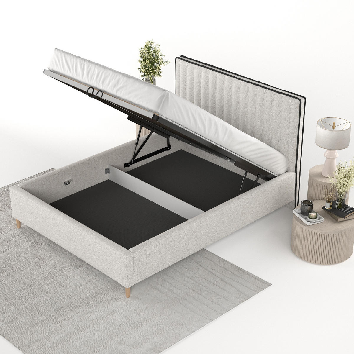 POLSTERBETT Aria 120/200 cm Hellbeige im Riva Stoff - Beige/Naturfarben, Holz/Holzwerkstoff (120/200cm) - AltaBeds