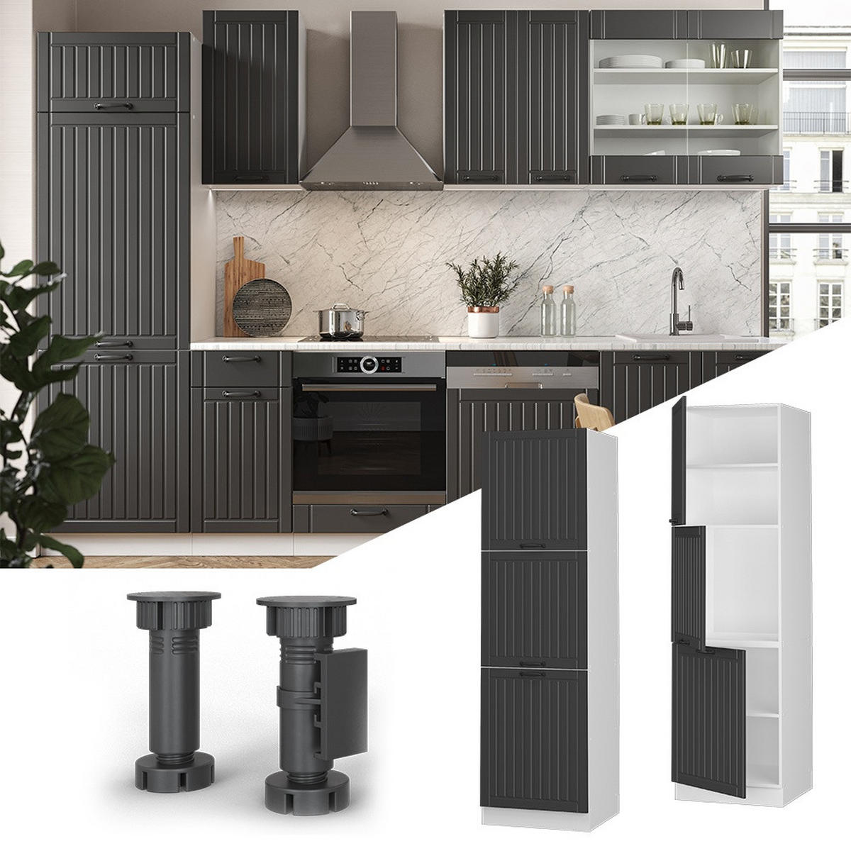HERDUMBAUSCHRANK Fame-Line Anthrazit Landhaus 60 cm - Dunkelgrau/Anthrazit, Holzwerkstoff (60/206.8/58cm) - Vicco