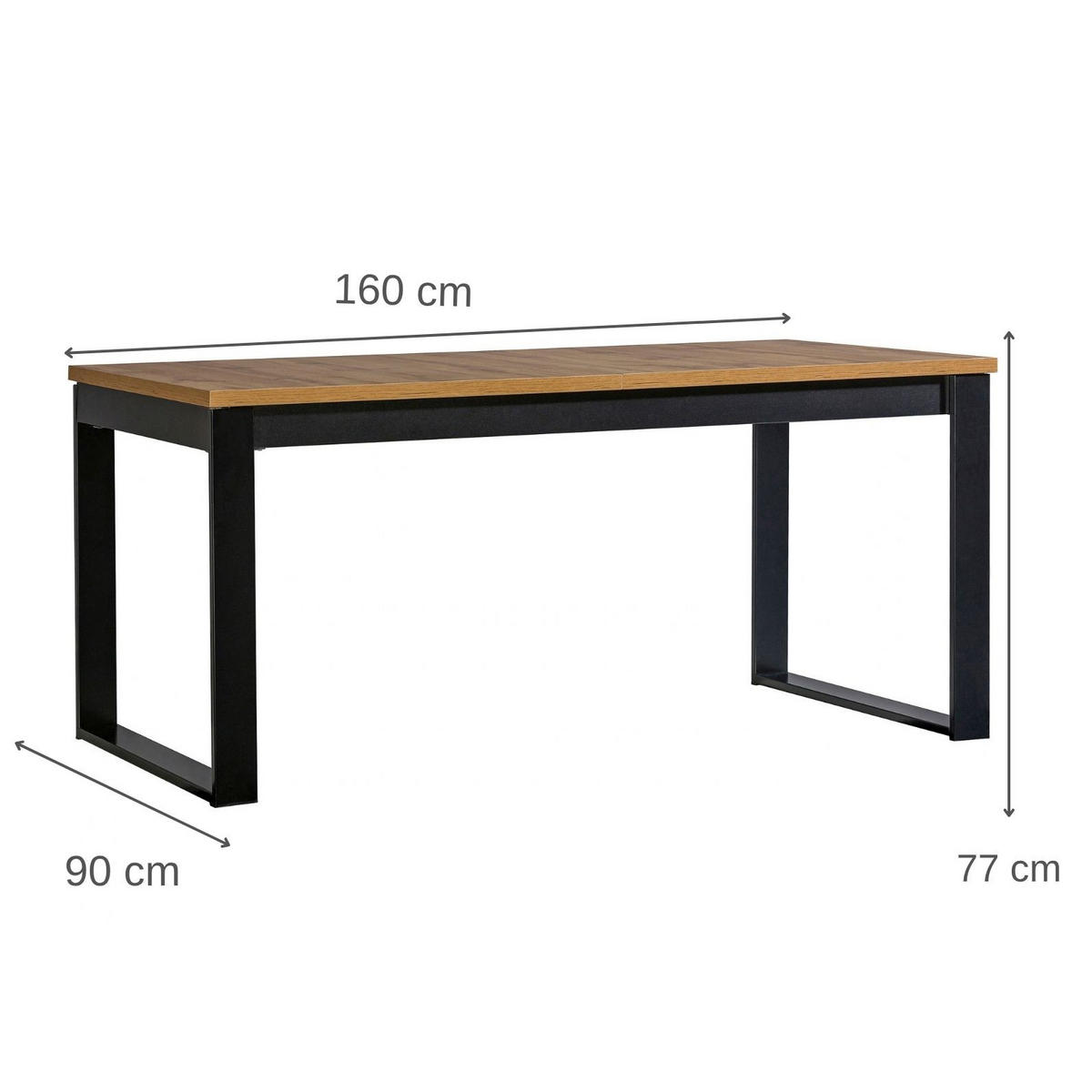 ESSTISCH Lamelo, Ausziehbarer Tisch 160-240×90 cm, Eiche Wotan+Schwarz - Eiche Wotan, Holzwerkstoff (90/160/77cm) - Beautysofa