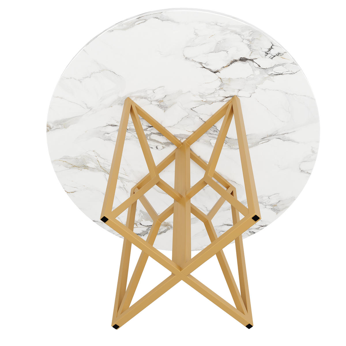 ESSTISCH 80/80/76 cm golden mit Marmor-MDF-Tischplatte und verstellbaren Füßen - Weiß, Holzwerkstoff (80/80/76cm) - OKWISH