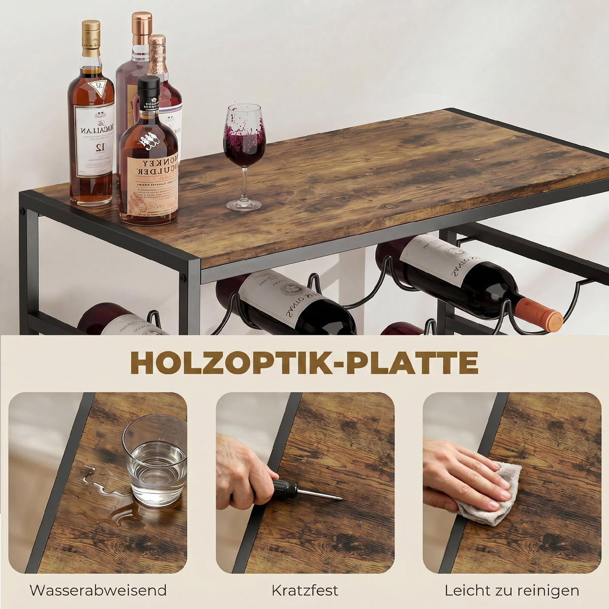 WEINREGAL Spanplatte Metall Rustikal-Braun - Braun, Metall (30/88.5/59cm) - HOMCOM