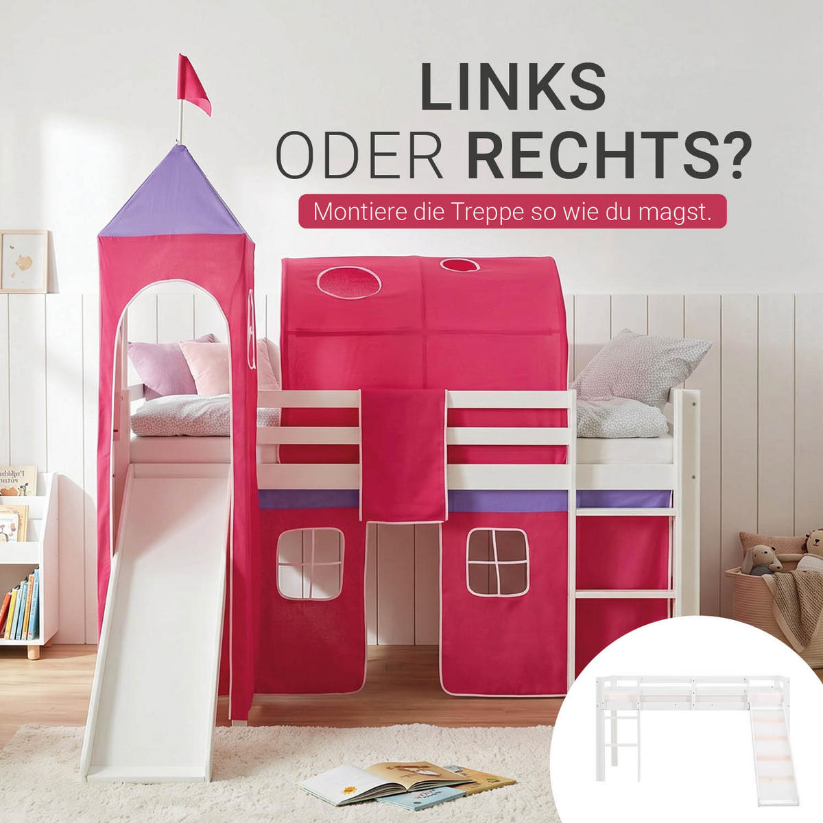 HOCHBETT 90/200 in Pink Lattenrost - Pink/Weiß, Holz - Homestyle4u