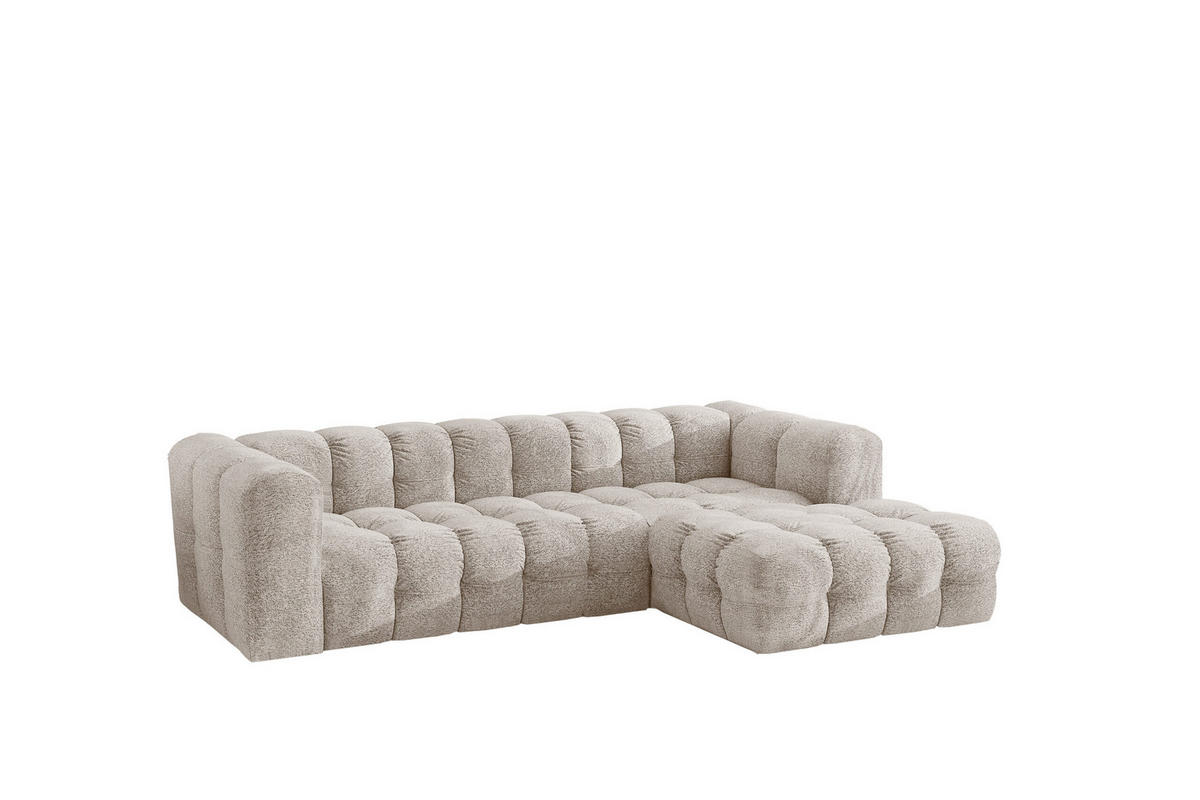 ECKSOFA L-form BALOO L, Chenille-Stoff Arena, Ecru, Rechts - Ecru, Holz (280/193cm) - Kaiser Möbel