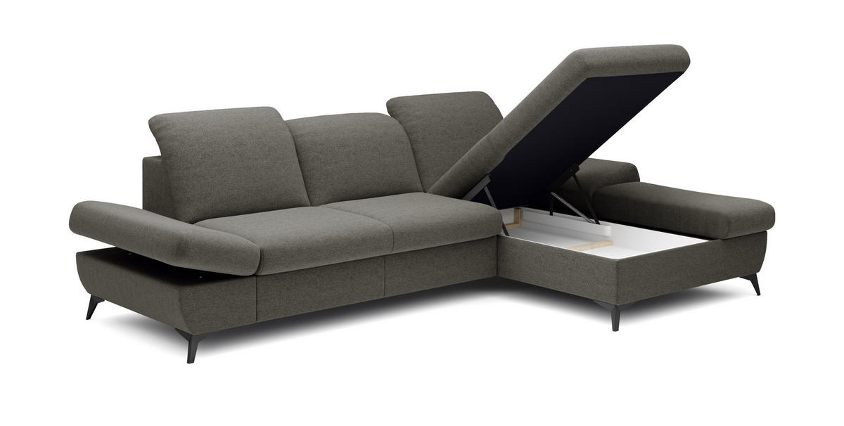ECKSOFA FELICE R-S Grau Geflochtener Stoff mit Schlaffunktion - Grau, Holz (284/166cm) - MASSENO