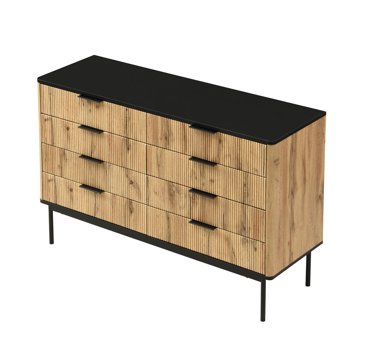 SIDEBOARD 120/39,5/80 cm mit mehreren Schubladen und strukturierter Front aus MDF, Natur/Schwarz - Schwarz, Holzwerkstoff (120/80/39.5cm) - Redom