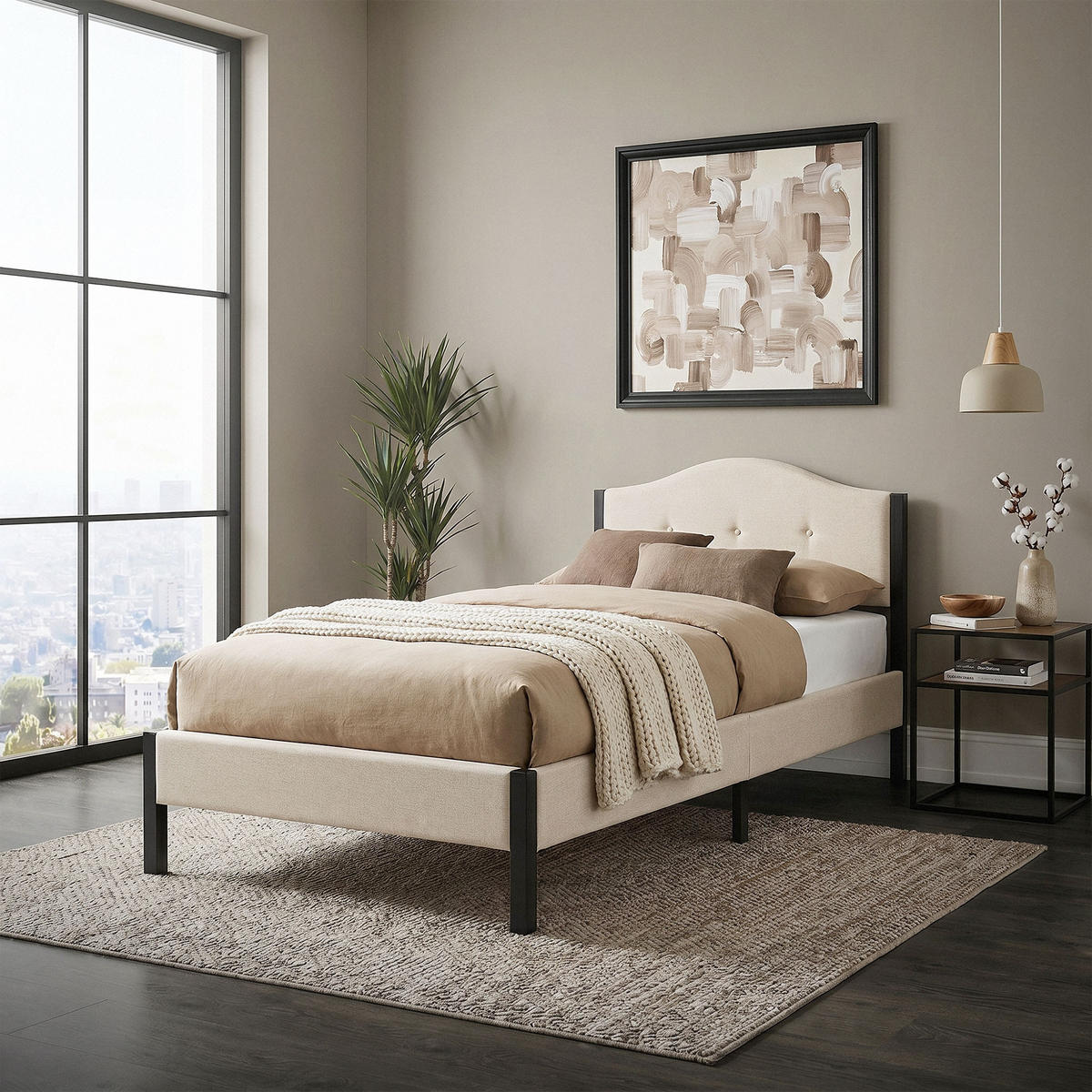 POLSTERBETT 90x200 cm Beige mit Lattenrost und Leinenstoff - Beige, Holzwerkstoff/Textil (90/200cm) - ML-DESIGN