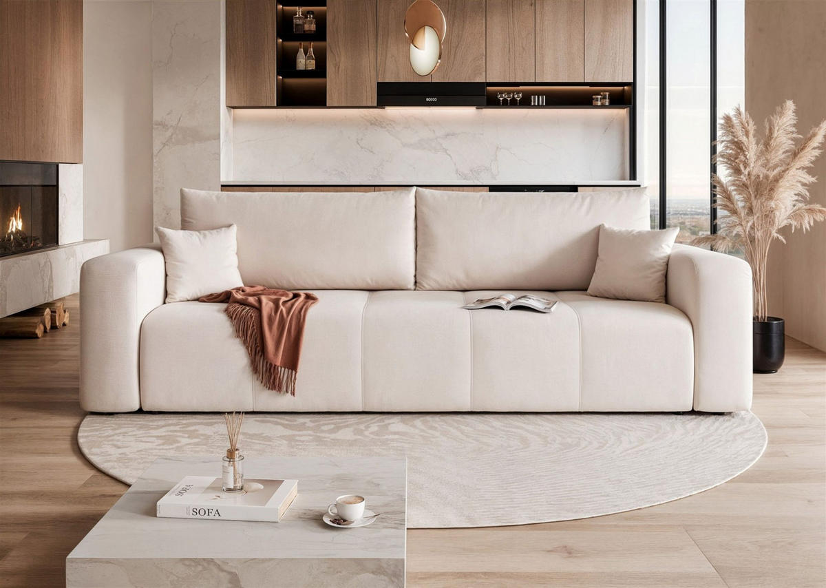 SCHLAFSOFA Leros - Creme, Holzwerkstoff/Textil (244/79/93cm) - Fun Möbel