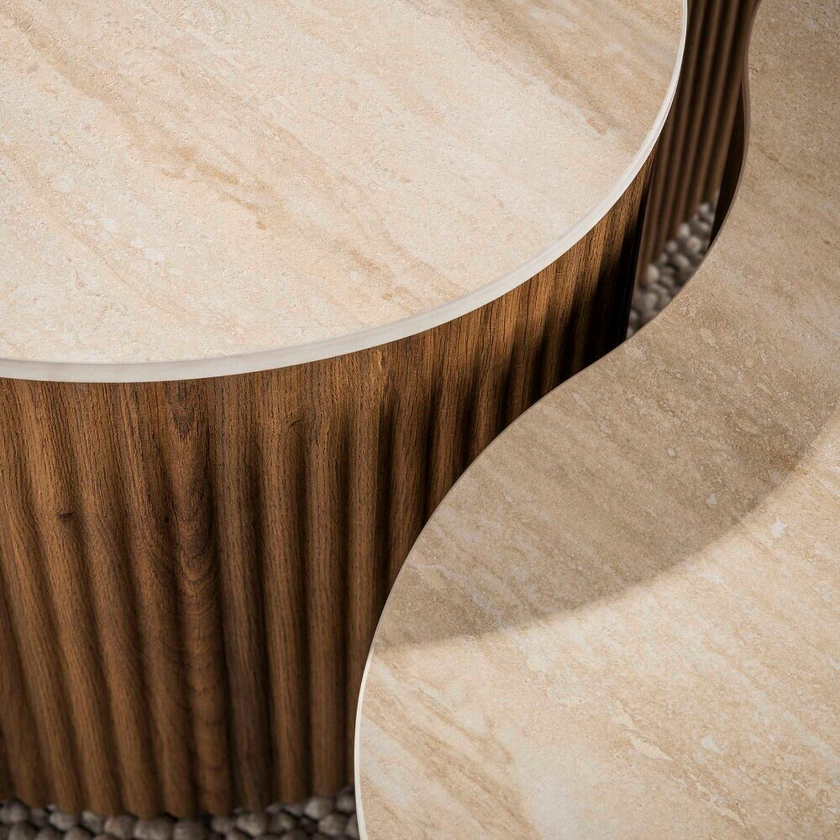 COUCHTISCH CERAMO MEDIO 2-teilige organische Lounge-Tische im Monolith-Design - Hellbraun/Beige, Keramik (90/85/39cm) - alesvelt