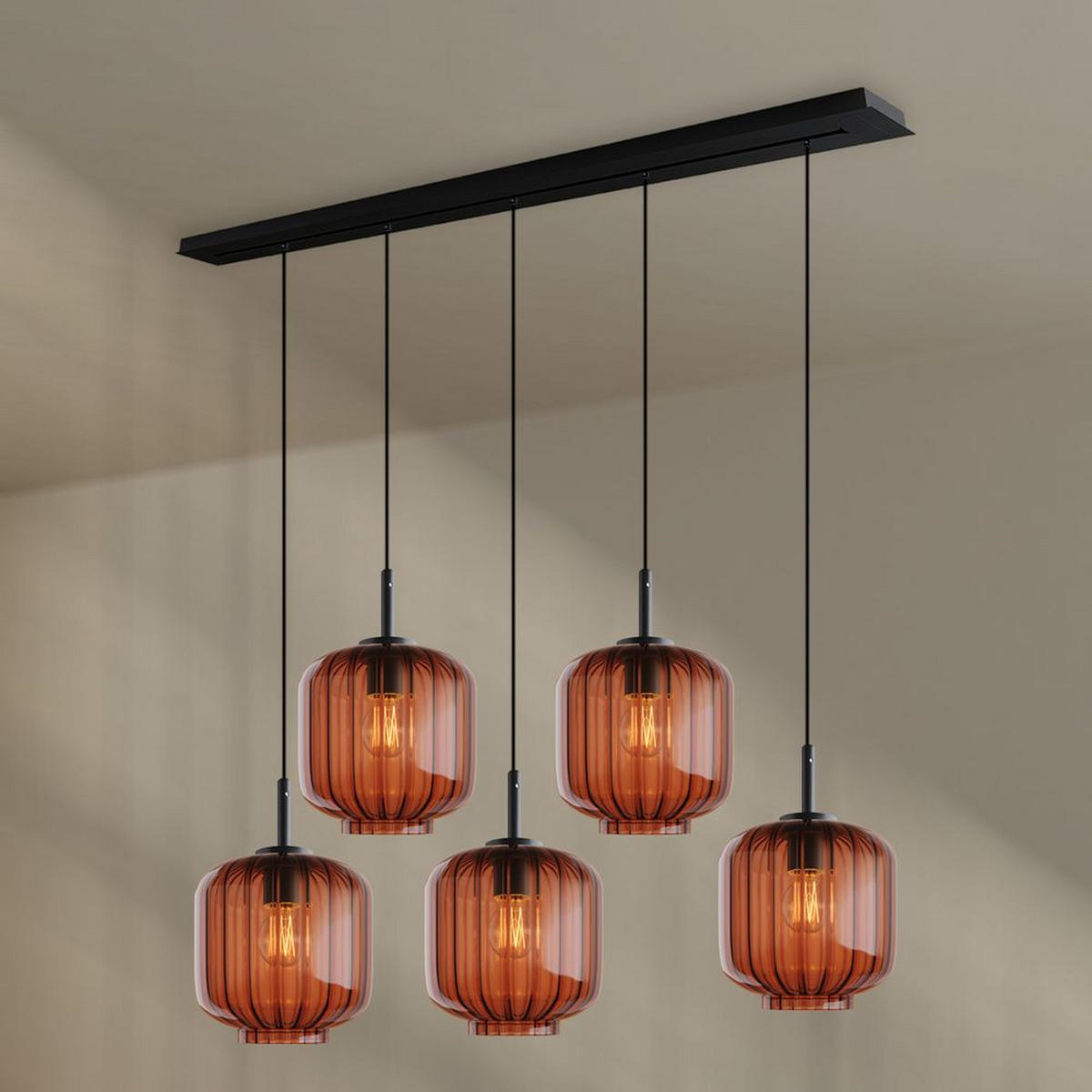HÄNGELEUCHTE Velo 5-flammig Braun Ø 20cm - Schwarz/Braun, Glas (20/20/20cm) - s.luce