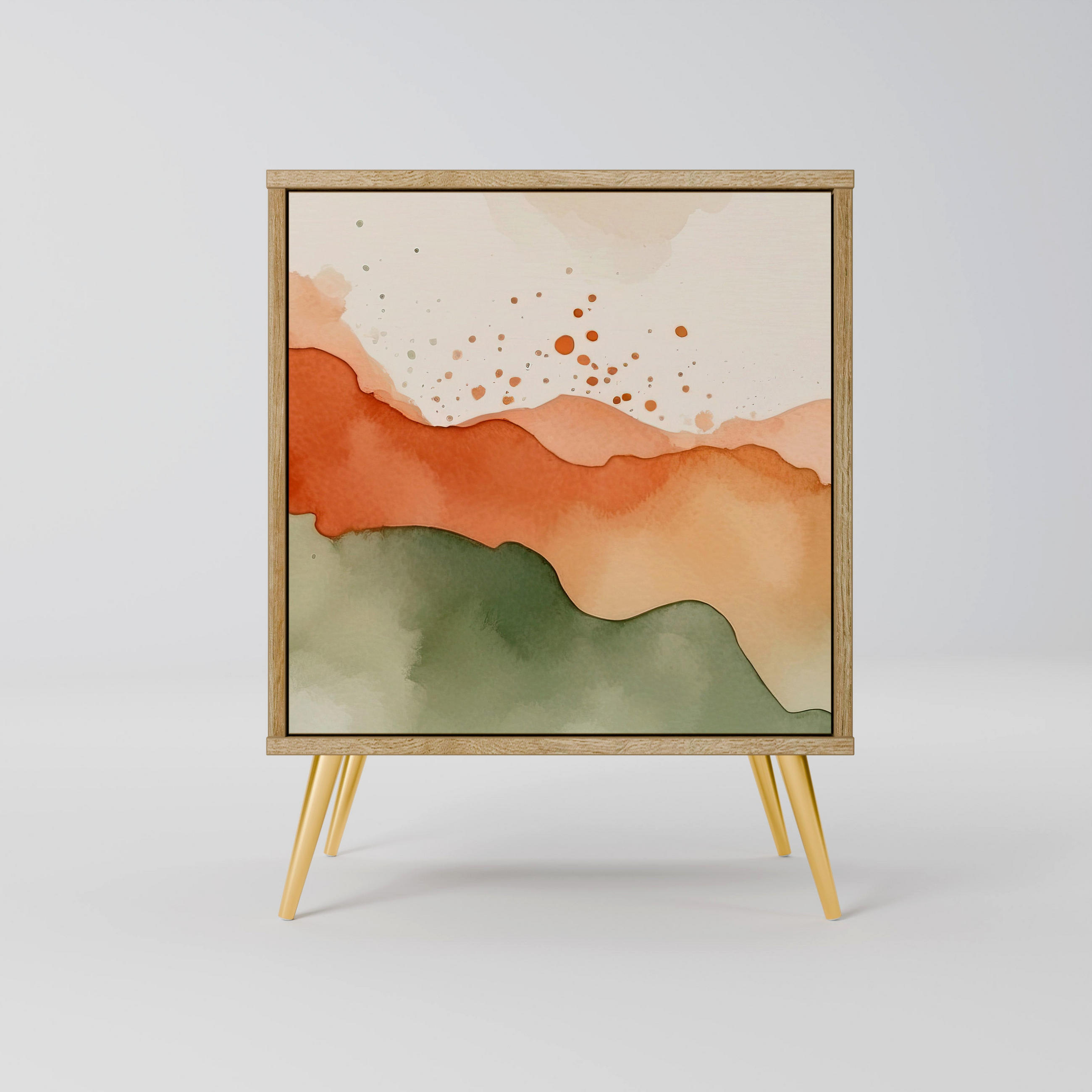 SIDEBOARD WATERCOLOUR PEAKS, Eichefarben, 57,5x42x75,5 cm, Goldfarbene Metallfüße - Eichefarben/Goldfarben, Holzwerkstoff/Metall (57.5/75.5/42cm) - SpaceRebels