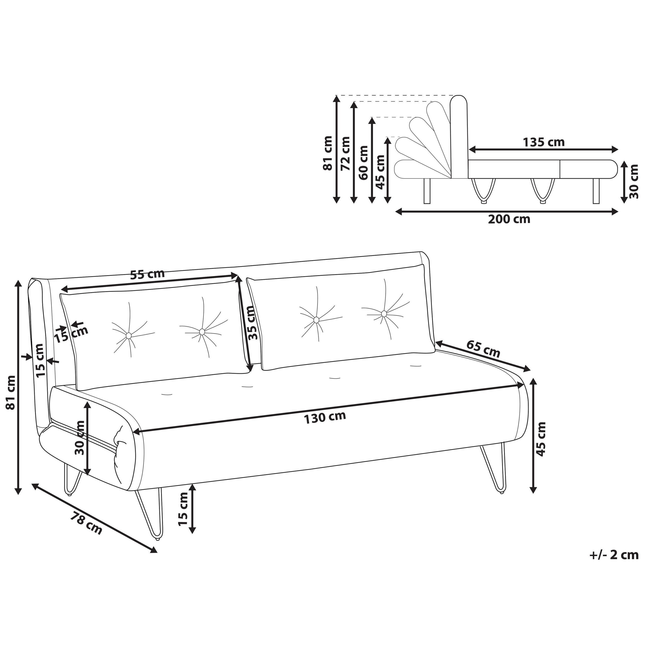 Thumbnail - Beliani 2-Sitzer-Schlafsofa, Grau, Schwarz, Textil, 130x81x78 cm, Wohnzimmer, Sofas & Couches, Schlafsofas