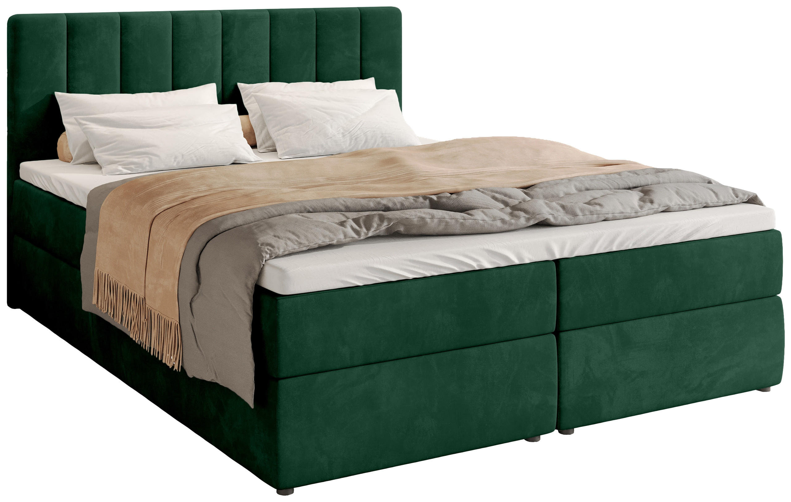 BOXBETT Denver mit Topper 180/200 Grün - Grün, Holzwerkstoff/Textil (180/200cm) - Bromarkt