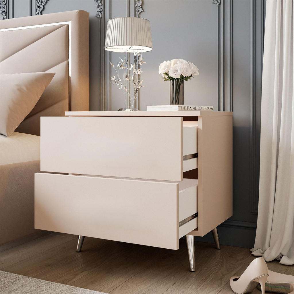 Thumbnail - Lookway Nachttisch, Kaschmir, Holzwerkstoff, 55x55x37 cm, Schlafzimmer, Nachttische