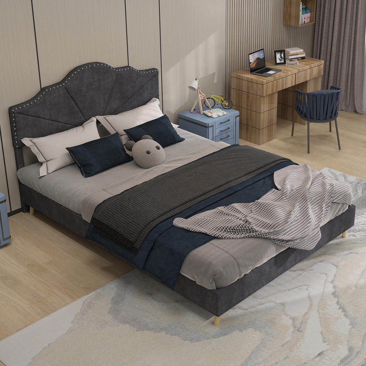 POLSTERBETT 140x200 cm Samt ohne Stauraum grau - Grau, Textil (140/200cm) - LEBENLANG