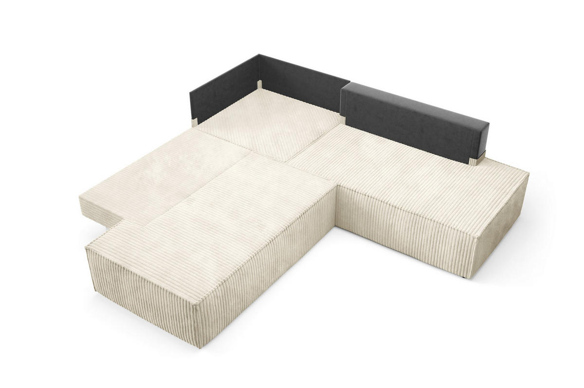 ECKSOFA TESSO II R-S Creme Kordstoff mit Schlaffunktion - Creme, Holz (254/254cm) - MASSENO
