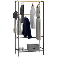 KLEIDERSTÄNDER, Garderobenständer mit 2 Kleiderstangen und Ablage, Bambus, Schwarz - Schwarz, Metall (40.5/162.5/80.5cm) - HOMCOM