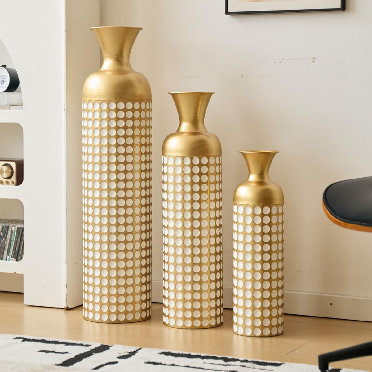 BODENVASE Metallvase,50/66/83 cm,3 tlg.Dekovase,Polka Dots-Goldfarben - Goldfarben, Metall (83cm) - LVHOM