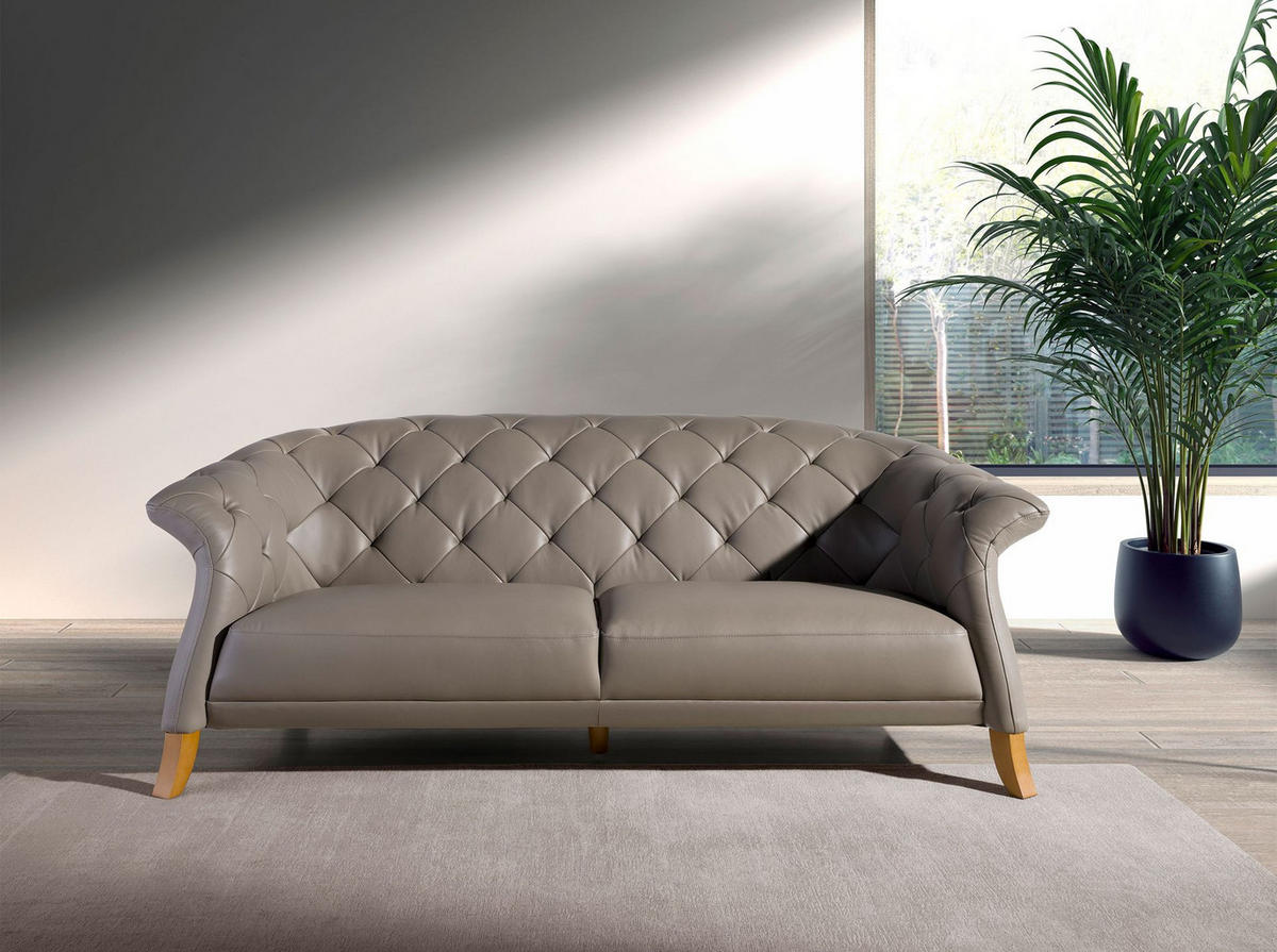 CHESTERFIELD-SOFA Chester Sofa 2 Sitzer grau Leder 207/104/82 cm - Grau/Honig, Leder (207/82/104cm) - ANGEL CERDA