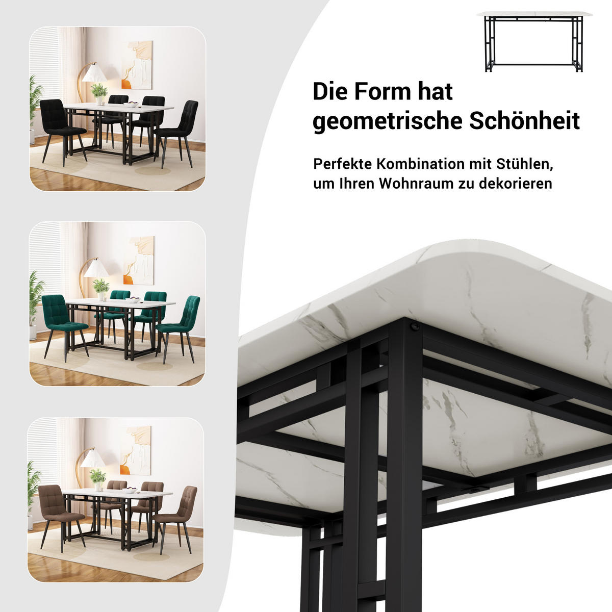ESSTISCH MDF mit Schwarzen Metallgestell, 140/80/74 cm, Schwarz/Weiß - Schwarz, Holzwerkstoff (140/80/74cm) - Redom