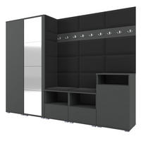GARDEROBE NELA VIII 250 cm (Modulare Flurmöbel Graphit mit Spiegel & Sitzpolster Schwarz 16 Set XL) - Silberfarben/Schwarz, Holz/Holzwerkstoff (250/187/40cm) - Ravio