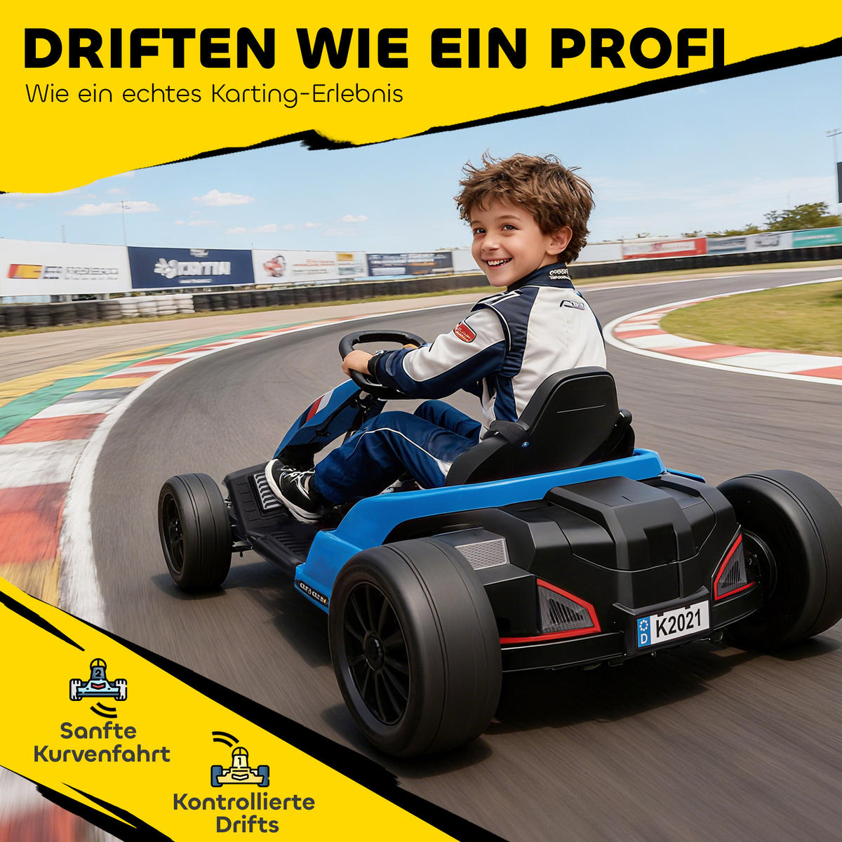 KINDER-ELEKTRO-GOKART 24V 6-18km/h Verstellbarer Sitz - Blau, Kunststoff (115/77/55.5cm) - AIYAPLAY