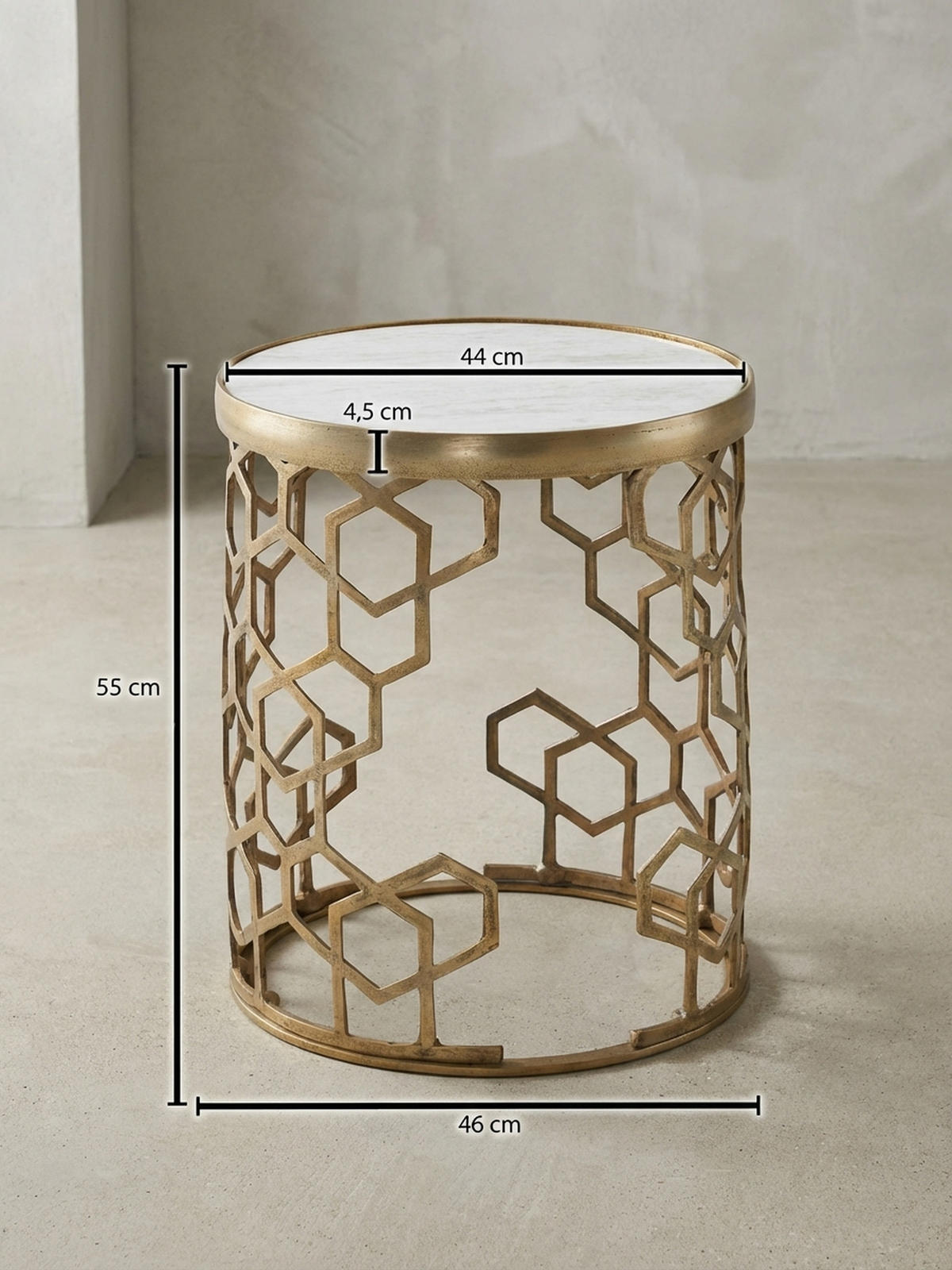 BEISTELLTISCH – Rund Marmoroptik Goldfarben Metall 44 cm Durchmesser - Goldfarben/Weiß, Stein/Metall (46/46/55cm) - KADIMA DESIGN