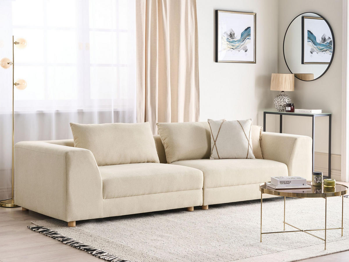 3-SITZER-SOFA sandbeige mit Kissen Lermon - Beige, Textil (260/59/100cm) - Beliani