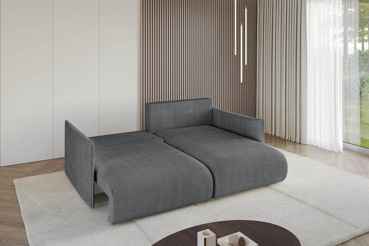 ECKSOFA Ottomane rechts ONESK-L 216x177x72 Dunkelgrau Cord - Dunkelgrau, Holzwerkstoff/Kunststoff (177/216cm) - ALTDECOR