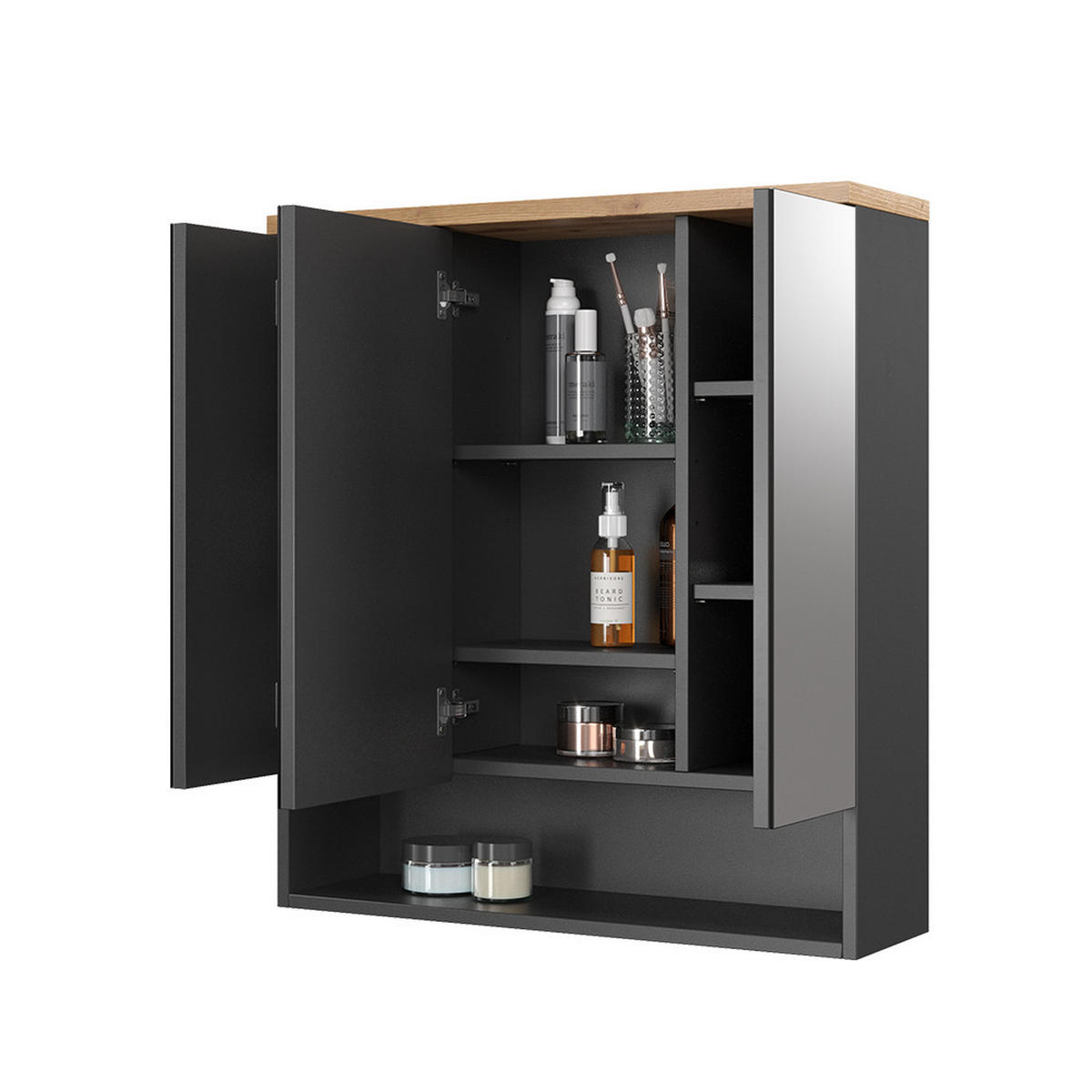 BADSPIEGELSCHRANK Eden Anthrazit 70 x 77.5 cm - Anthrazit/Eiche Artisan, Holzwerkstoff (70/77.5/21.7cm) - Vicco