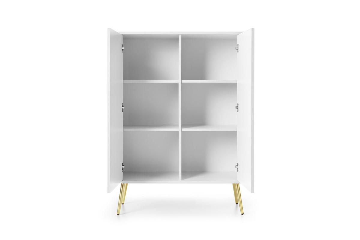 KOMMODE ZOVA - K-103, mit 6-Regalen, Metallfüße 103x39x129 cm WEISS - Goldfarben/Weiß, Holzwerkstoff/Kunststoff (103/129/39cm) - DomoHome