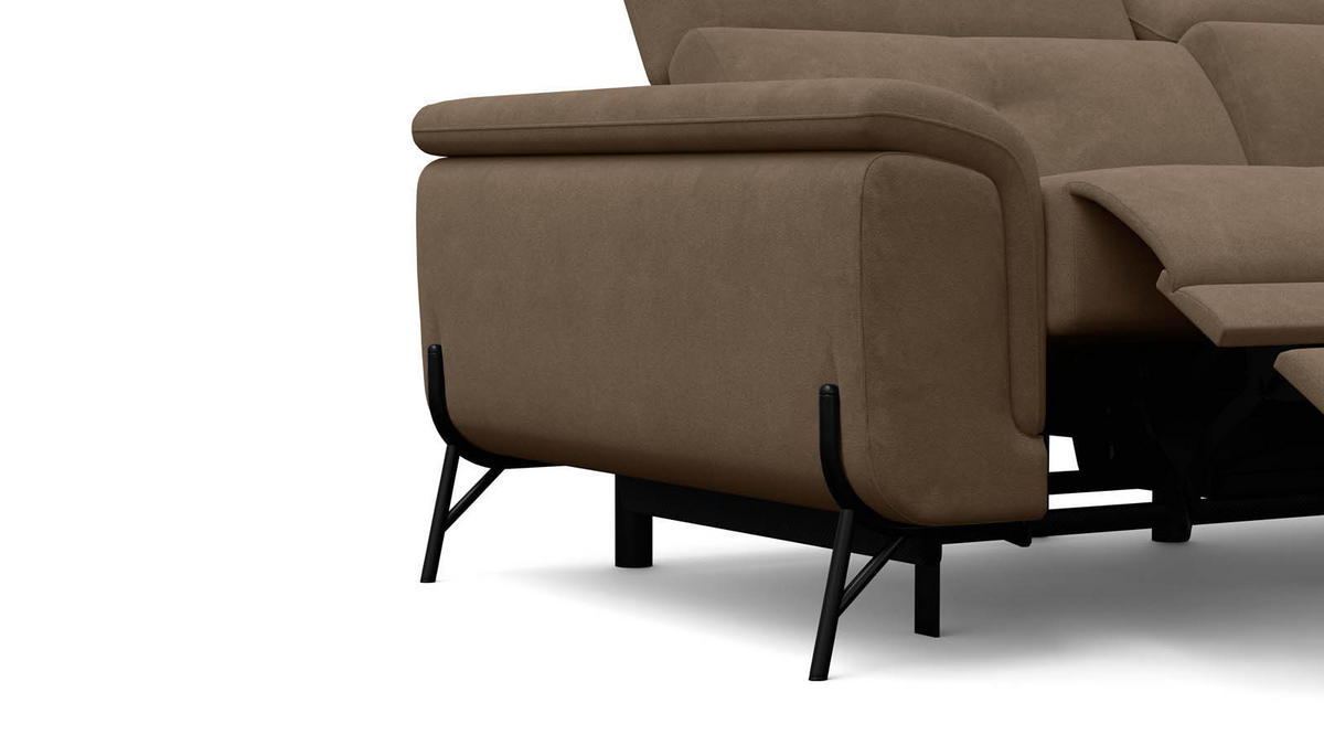 SOFA RELAX AVENA 3-Sitzer, brauner Veloursstoff - Schwarz/Braun, Holz/Textil (204/80/108cm) - Wozimo