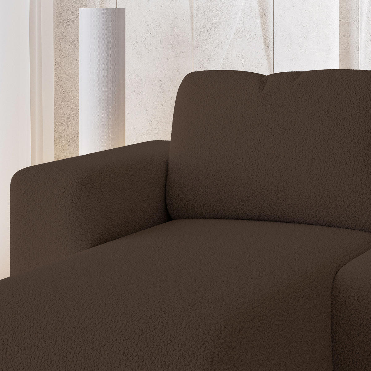 ECKSOFA RINOVA Braun Boucle-Stoff mit Schlaffunktion - Braun, Holz (250/143cm) - MASSENO