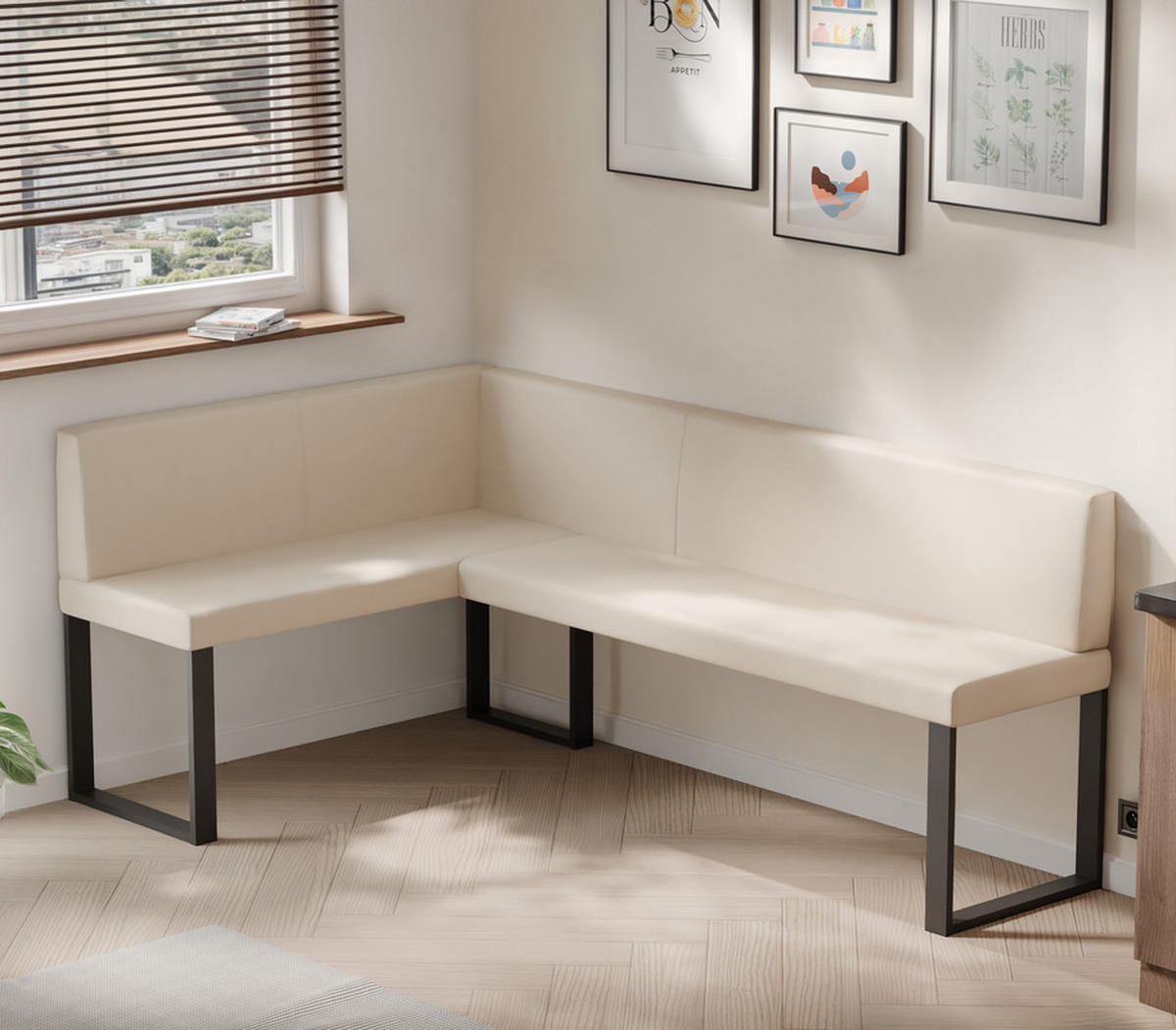 ECKBANK links SANA U Kunstleder glatt, 128/168 cm Beige - Beige, Kunststoff/Textil (128/168cm) - Idohome