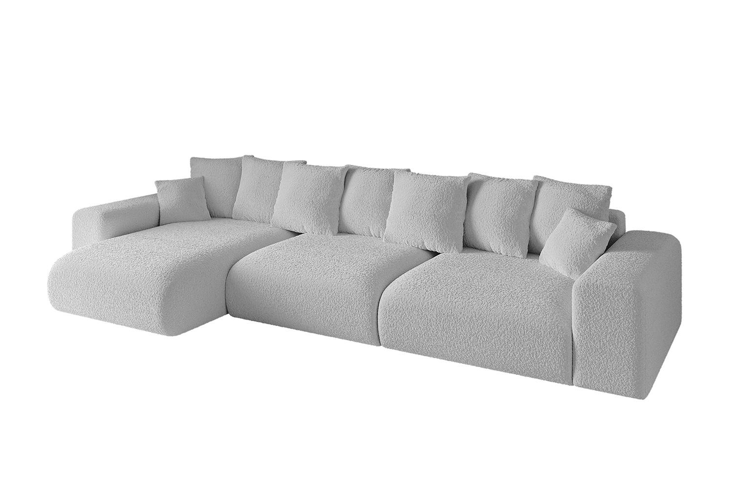 ECKSOFA Ottomane links ESKAR-L 364x176x84 Hellgrau Bouclé - Hellgrau/Schwarz, Holzwerkstoff/Kunststoff (364/176cm) - ALTDECOR