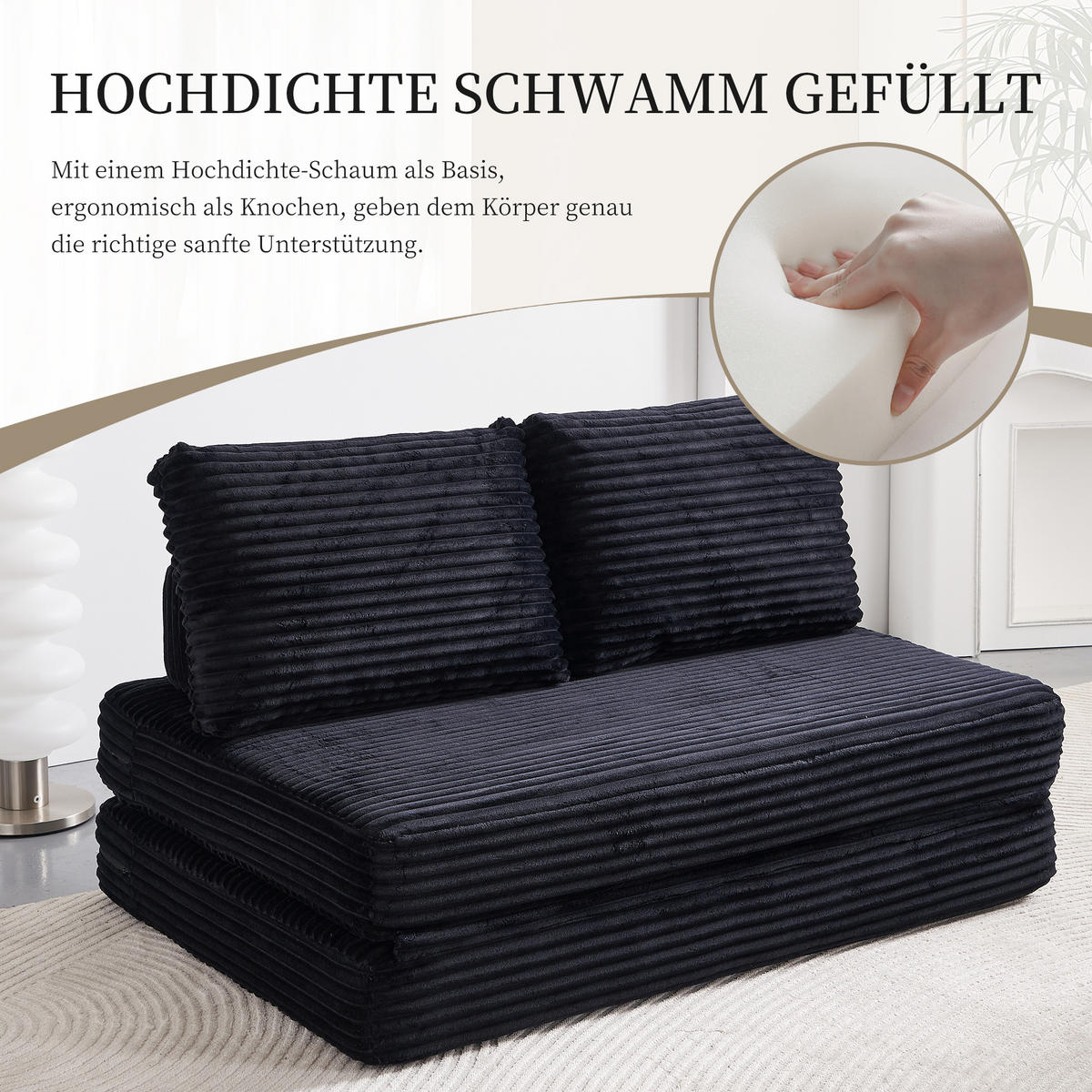 SCHLAFSOFA in Cord Schwarz - Schwarz, Textil (140/85/100cm) - Oxeza