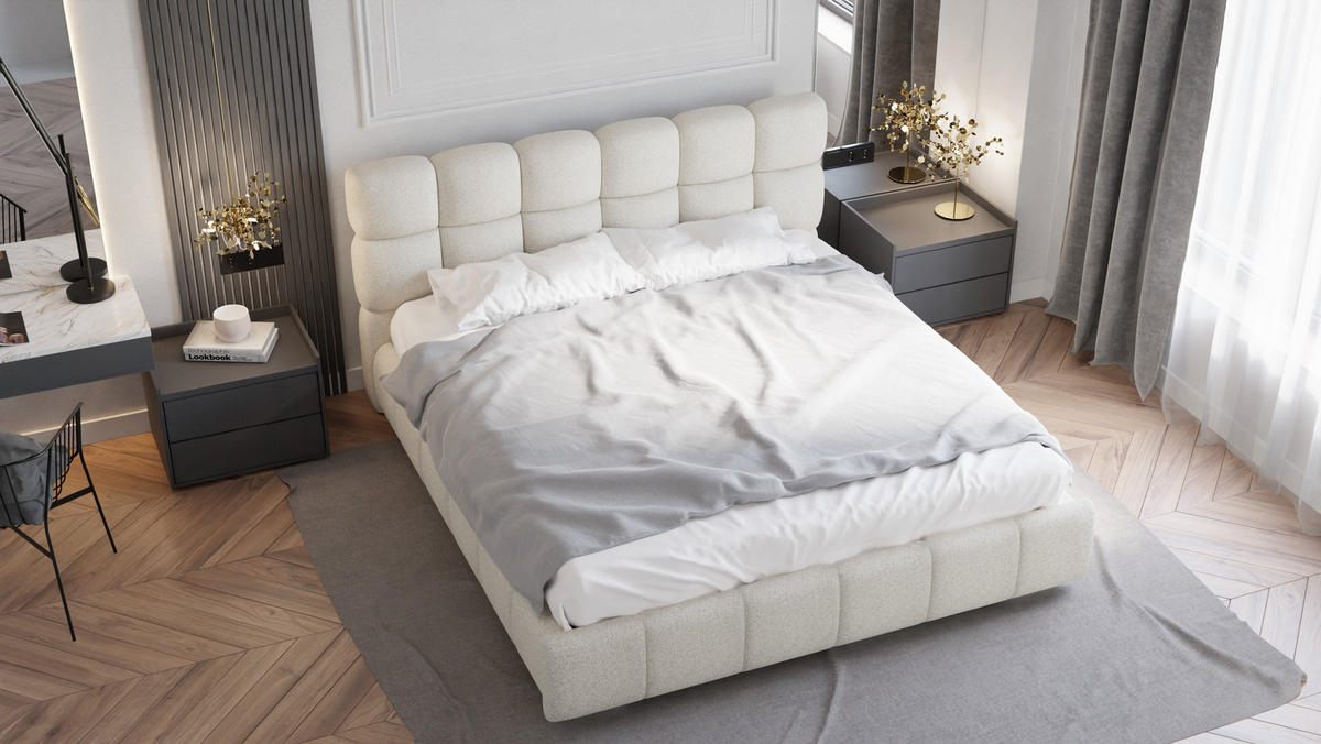 POLSTERBETT Bliss 180 x 200 cm mit Bettkasten und Lattenrost 7zonen PocketKokos Arlan (21cm) - beige - Beige, Holz (180/200cm) - Panda Möbel