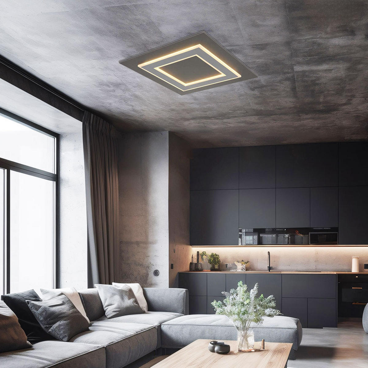 LED DECKENLEUCHTE Metall Acryl Anthrazit - Anthrazit, Metall (48/48/4.6cm) - Globo Lighting