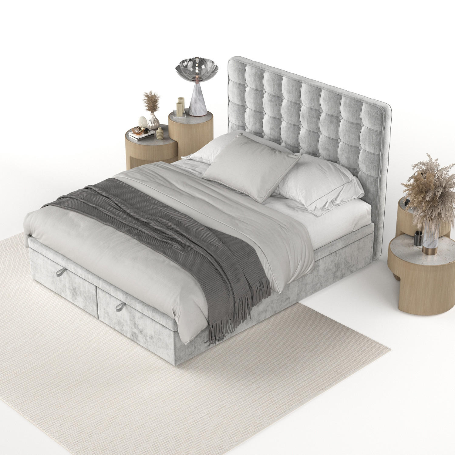 Thumbnail - AltaBeds Polsterbett, Hellgrau, Textil, Buche, Kiefer, 120x200 cm, Oeko-Tex® Standard 100, Handmade in Europe, Schlafzim...