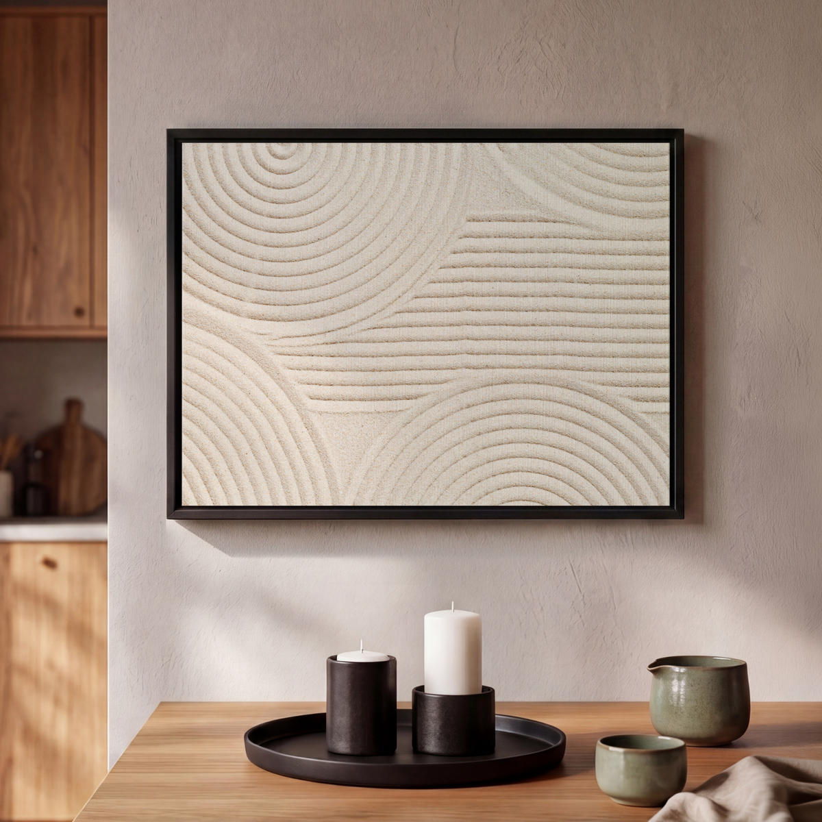 LEINWAND Bilder mit Rahmen - Muster - Abstrakt - Weiß - 40x30 - Beige, Textil (40/30cm) - MuchoWow