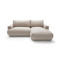 ECKSOFA NERO Beige Velours-Stoff mit Schlaffunktion - Beige, Holz (270/170cm) - MASSENO