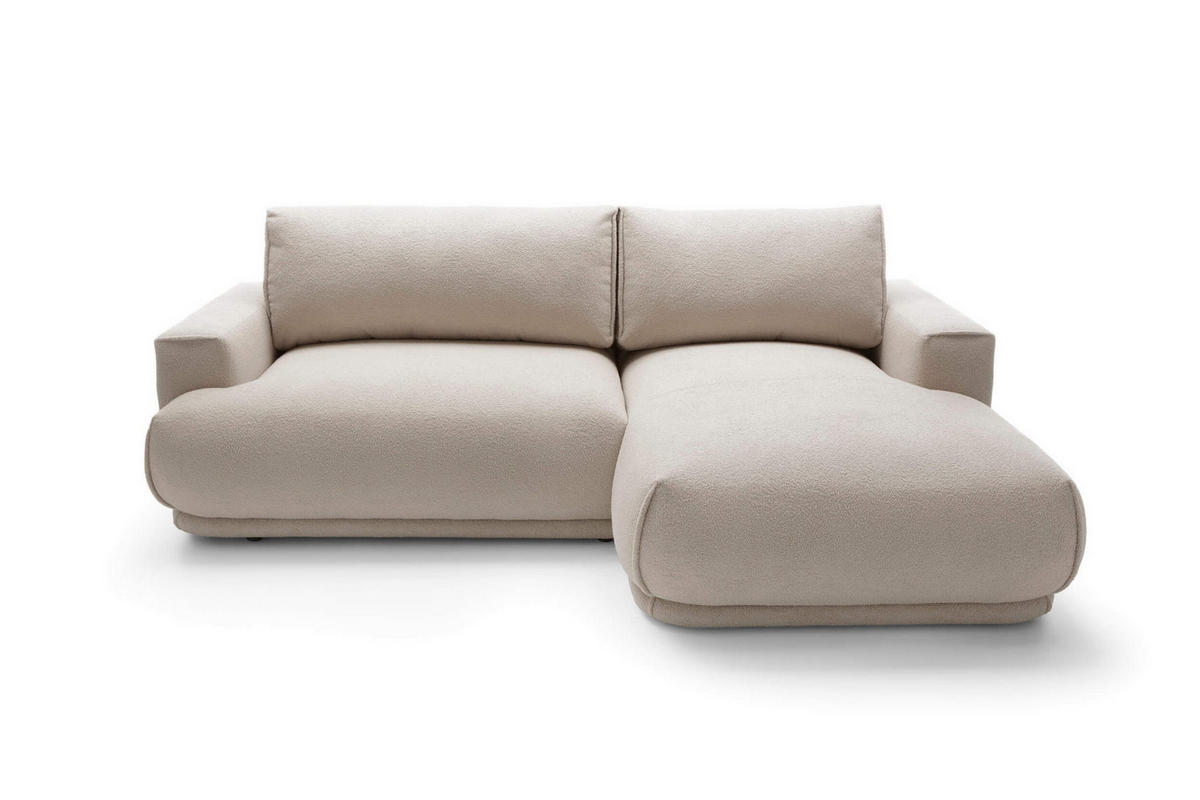 ECKSOFA NERO Beige Velours-Stoff mit Schlaffunktion - Beige, Holz (270/170cm) - MASSENO