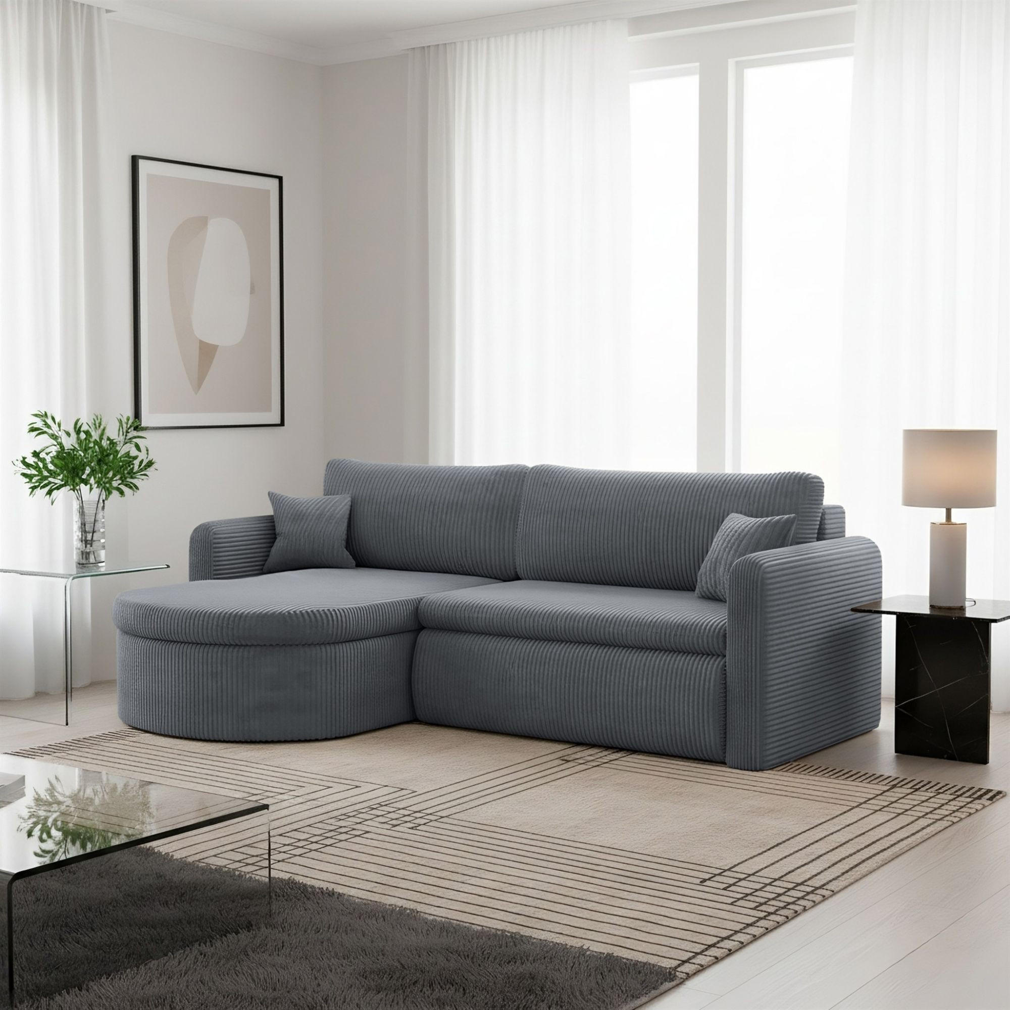 ECKSOFA Feliz In Poso - Grau, Holzwerkstoff/Textil (160/250cm) - Fun Möbel