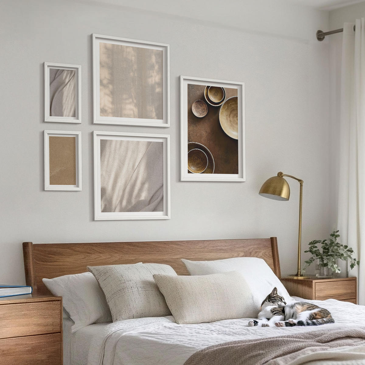 WANDBILDER 5er-Set - 50x50 cm & 20x30 cm & 40x60 cm Weißer Rahmen - Strukturen, Texturen, Minimalismus - Weiß, Kunststoff (40/60cm) - ArtPrintCave